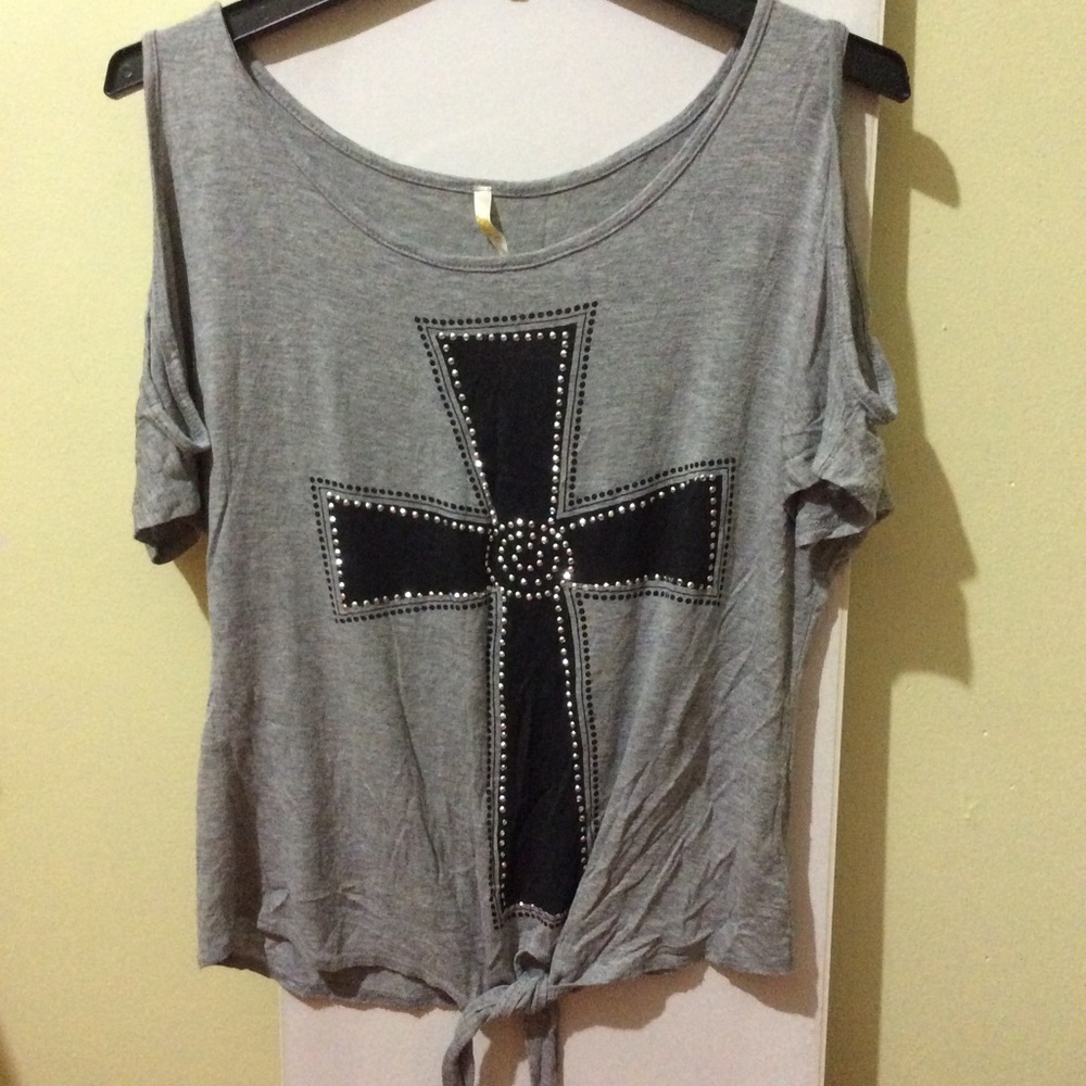 Open Shoulder Tie Front Knit Top
